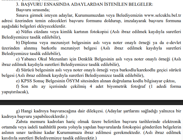 Selçuklu Belediyesi 45 personel alacak! Zabıta, tahsildar, memur... - Resim : 2