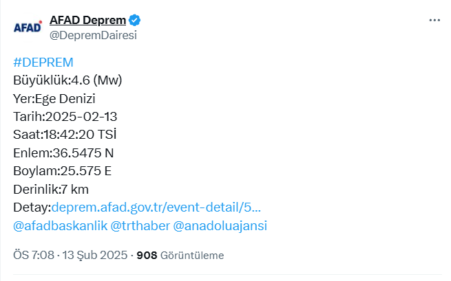 Ege'de 4.6 büyüklüğünde deprem! AFAD duyurdu - Resim : 1
