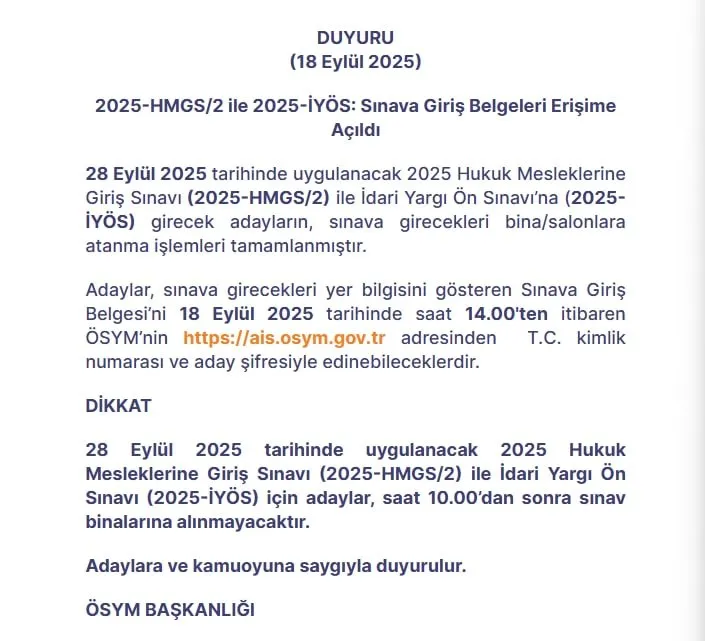 HMGS/2 ve İYÖS sınavları ne zaman ve saat kaçta? ÖSYM sınav giriş belgesi sorgulama ekranı - Resim : 1