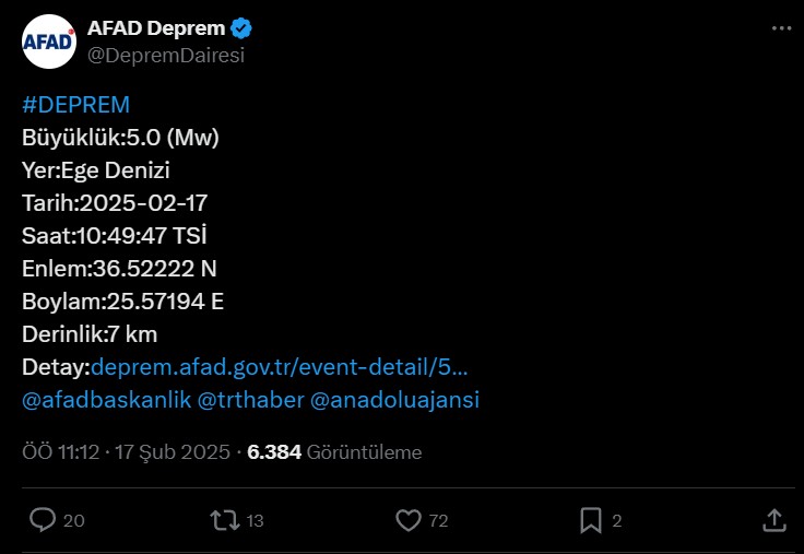 Ege'de 5 büyüklüğünde deprem! - Resim : 1