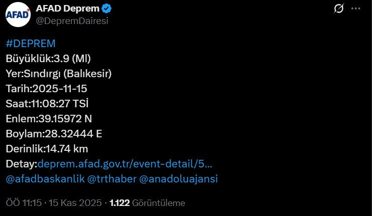 AFAD duyurdu! Balıkesir'de bir deprem daha oldu - Resim : 1