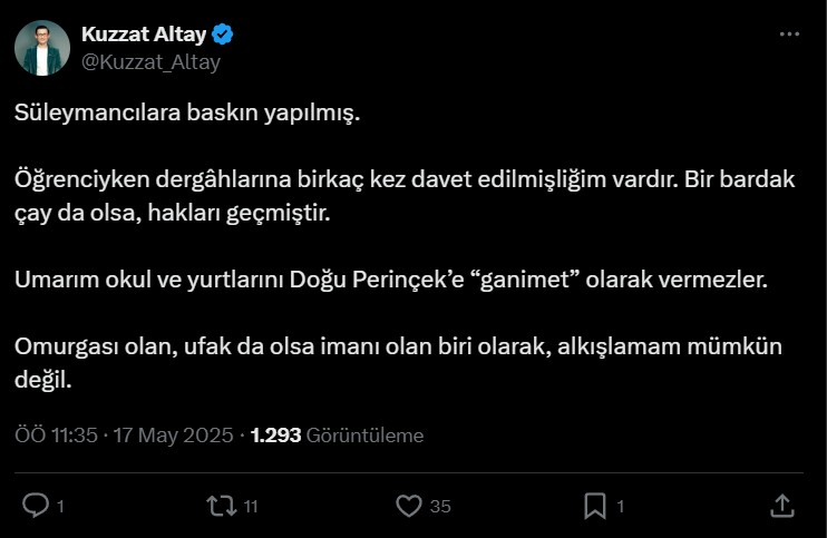 FETÖ destekçisi Kuzzat Altay, Süleymancılara yapılan operasyondan rahatsız oldu - Resim : 2