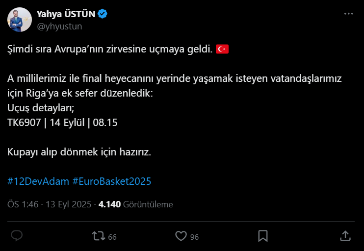 THY’den Milli Takım için Riga’ya ek sefer: Kupayı alıp dönmek için hazırız - Resim : 1