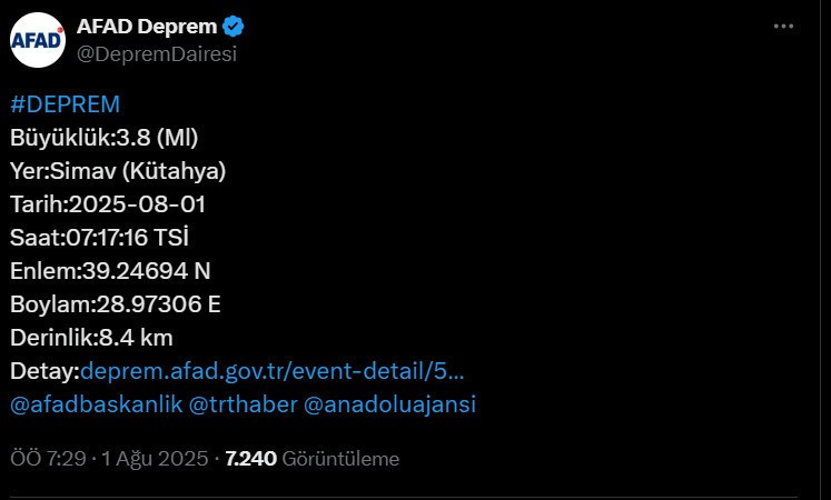 AFAD duyurdu! Kütahya'da deprem meydana geldi - Resim : 1