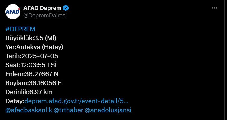 AFAD duyurdu! Hatay'da korkutan deprem - Resim : 1