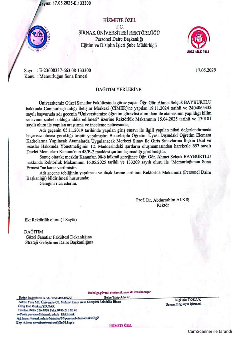 Şırnak Üniversitesi'nde akademisyeni atmak için bahane uydurdular - Resim : 1