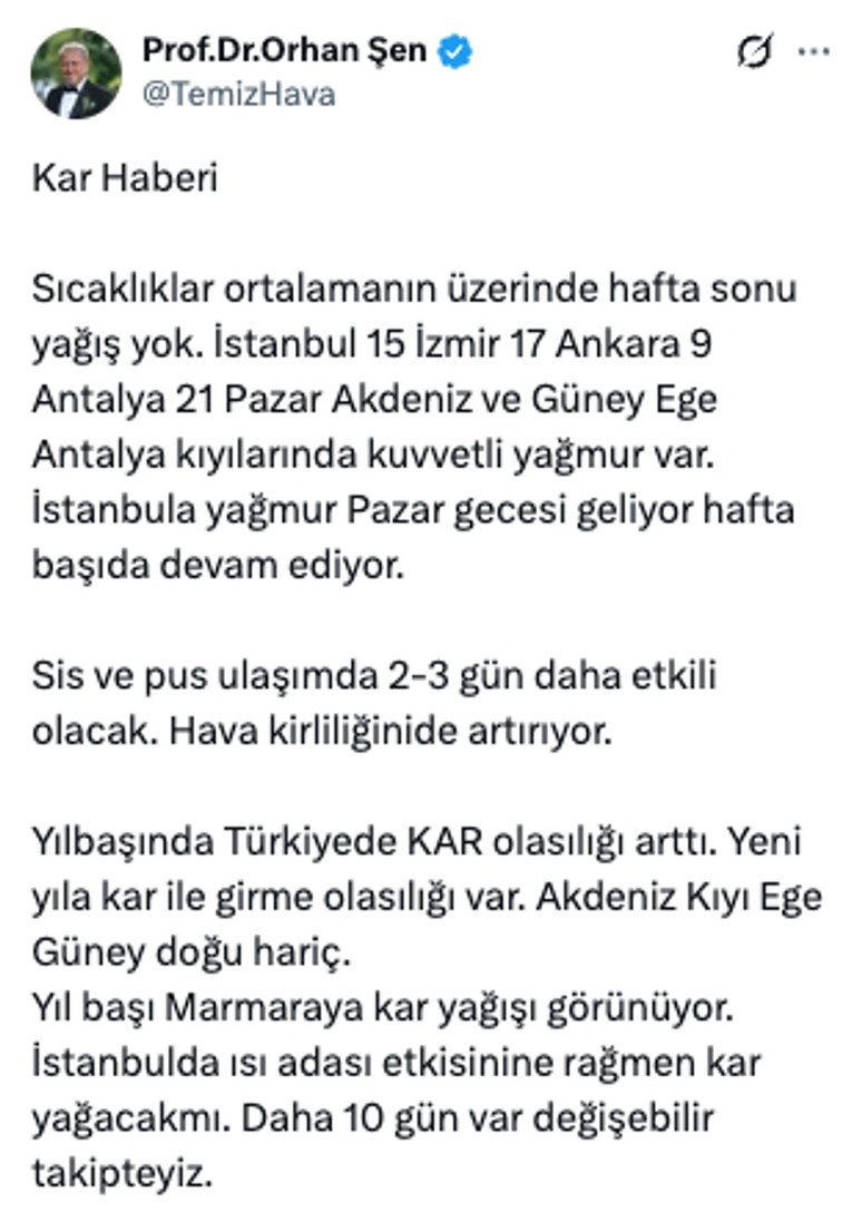 Meteoroloji uzmanı açıkladı! İstanbul'a kar yağışı için tarih verdi - Resim : 1
