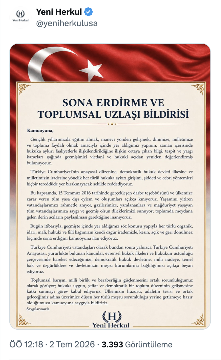Yeni Herkul’dan devlete bağlılık bildirisi - Resim : 1