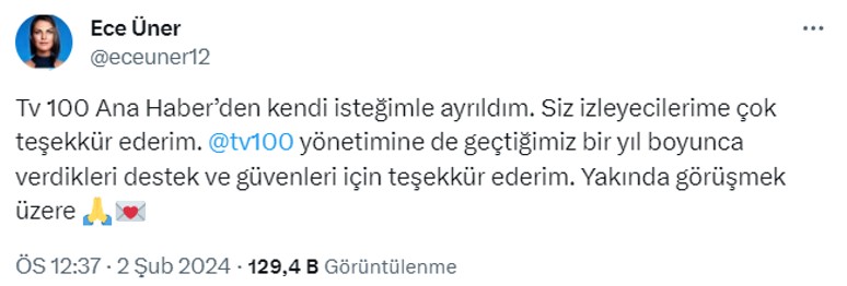 Ece Üner istifa ettiğini duyurdu: Yakında görüşmek üzere... - Resim : 1