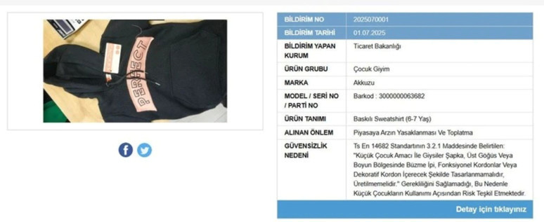 Çocuk giyiminde büyük tehlike: Bakanlık o ürünü toplatıyor - Resim : 1