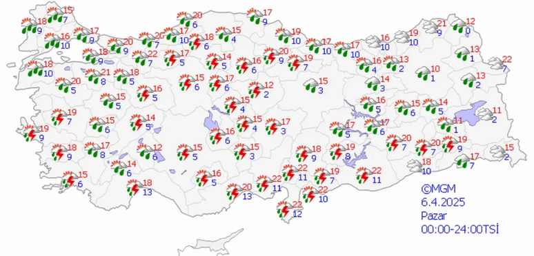 Meteoroloji saat vererek uyardı: Gök gürültülü sağanak geliyor! İşte il il 6 Nisan Pazar hava durumu... - Resim : 1