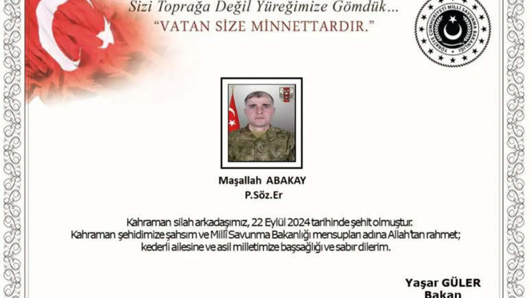 MSB acı haberi duyurdu: 1 askerimiz şehit oldu