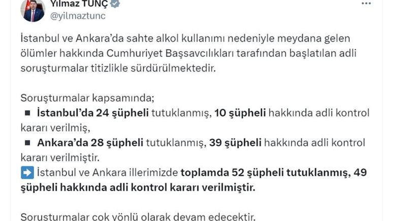 Sahte içki soruşturmalarında 52 şüpheli tutuklandı