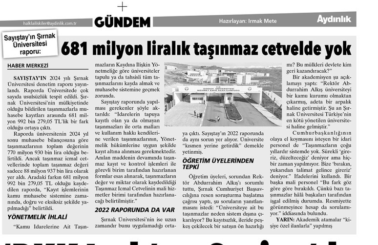 Aydınlık’ın Şırnak Üniversitesi haberi Meclis gündeminde - Resim : 1