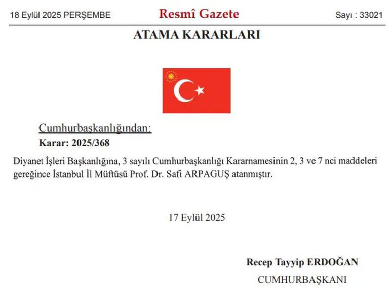 Yeni Diyanet İşleri Başkanı belli oldu! Resmi Gazete'de yayımlandı - Resim : 1