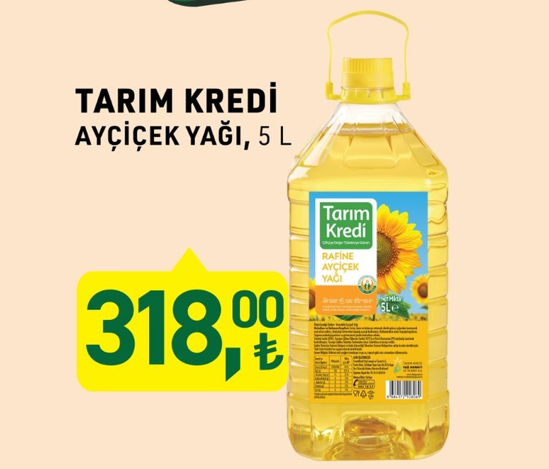 Tarım kredide 5 litre yağ ne kadar? Tarım Kredi Market indirimli fiyat listesi - Resim : 1