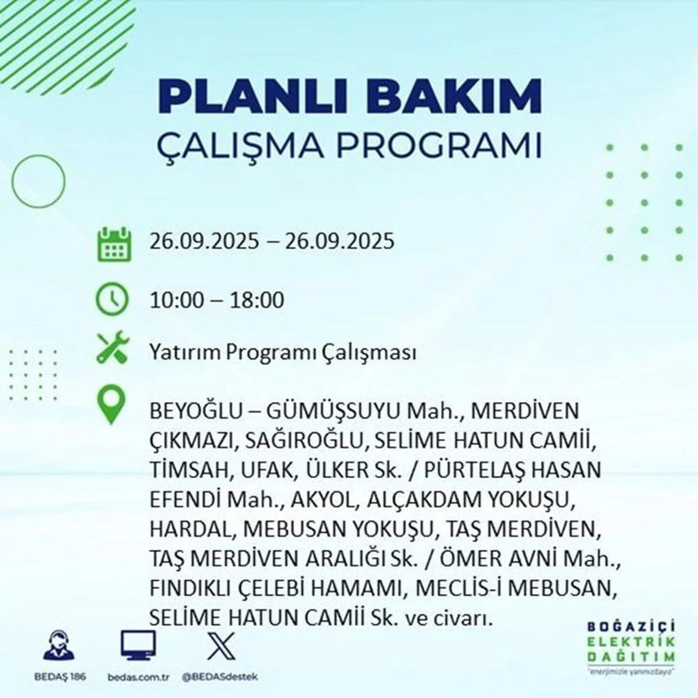 BEYOĞLU 26 EYLÜL ELEKTRİKLER NE ZAMAN GELECEK? Beyoğlu elektrik kesintisi sorgulama - Resim : 4