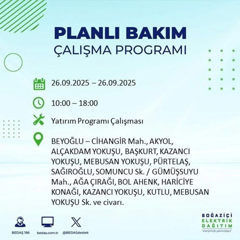 BEYOĞLU 26 EYLÜL ELEKTRİKLER NE ZAMAN GELECEK? Beyoğlu elektrik kesintisi sorgulama - Resim : 5