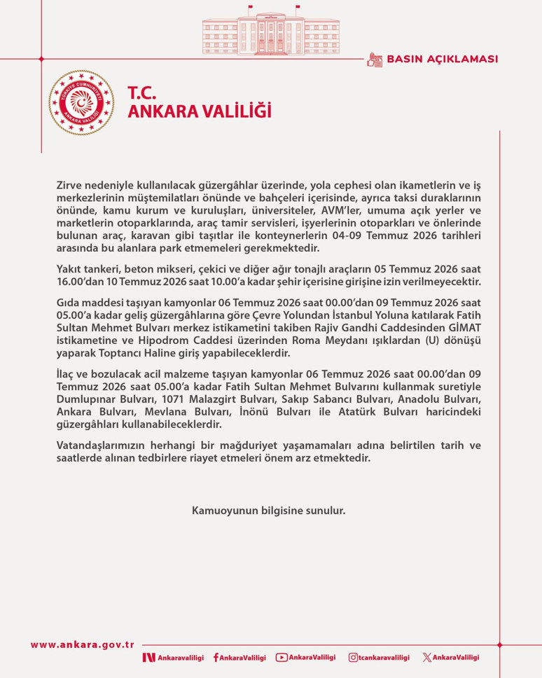 Ankara Valiliği NATO zirvesi öncesi uygulanacak trafik yasaklarını duyurdu - Resim : 2